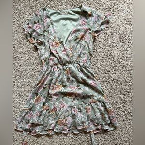 Altar’d State Floral green dress with tie around waist